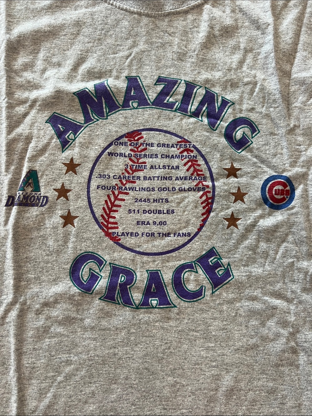 Amazing Grace Mens Gray Graphic Tee baseball diamond cubs gildan sports